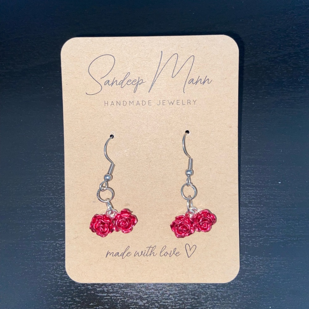 Red rose earrings
